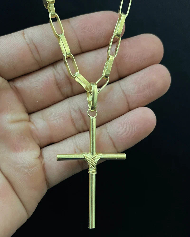 CORRENTE TIJOLINHO 5MM + PINGENTE CRUZ ENROLADA GRANDE