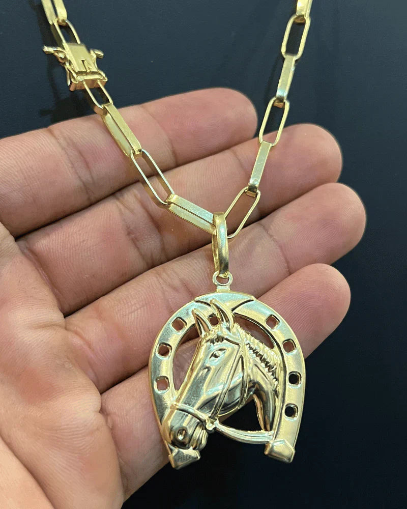 CORRENTE TIJOLINHO LONG 5MM + PINGENTE FERRADURA GRANDE