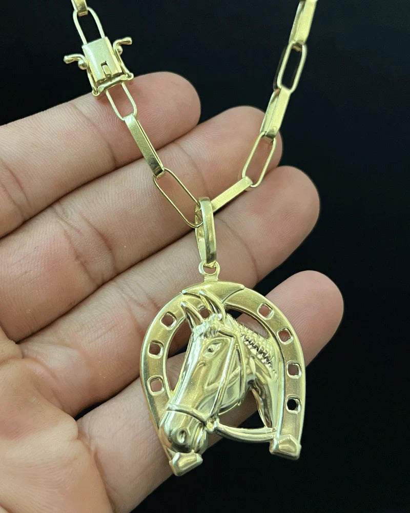 CORRENTE TIJOLINHO LONG 5MM + PINGENTE FERRADURA GRANDE